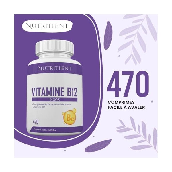 470 Comprimés Vitamine B12 Pure 1000mg | 470 Jours dApprovisionnement - Haute Dose | Réduit la Fatigue, lÉpuisement et Cont