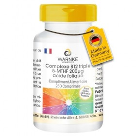 Vitamine B12 complexe triple 5-MTHF 200 μg dacide folique - 250 comprimés - HAUTEMENT DOSÉ - Qualité pharmaceutique allemand