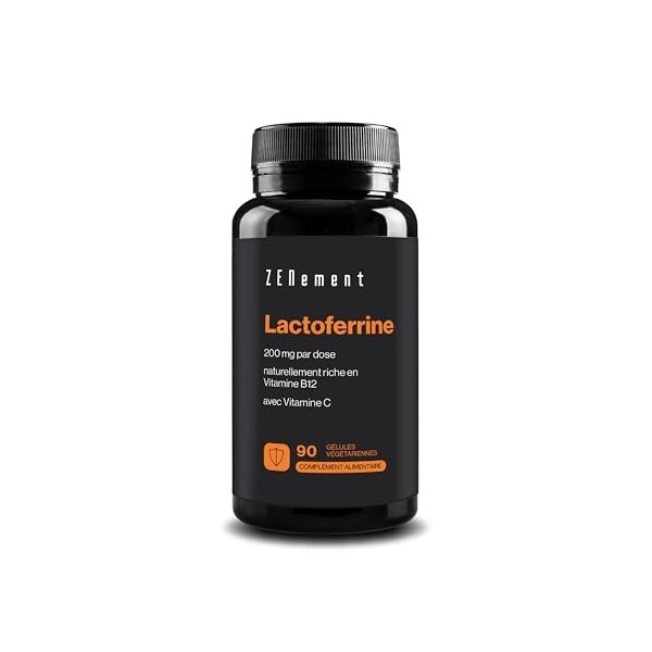 Lactoferrine 200 mg – Issue de Lait de Vaches Nourries à l’Herbe – Source Naturelle de Vitamine B12, avec 80 mg de Vitamine C
