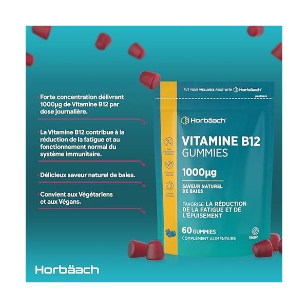 Vitamine B12 Gummies | 1000ug | Pour les Besoins Quotidiens | 60 Vegan Gummies | par Horbaach