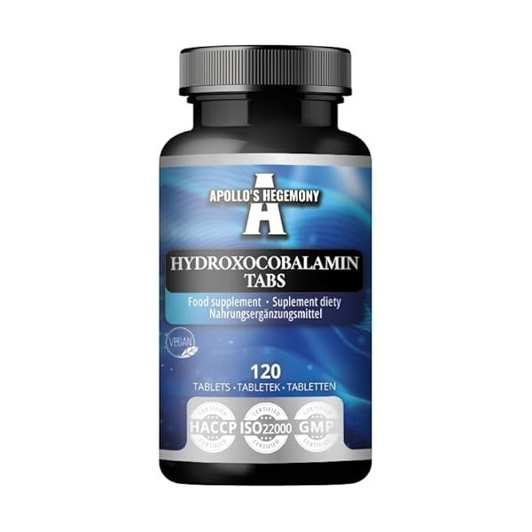 Hydroxocobalamine 100 µg par portion - Vitamine B12-120 comprimés végétaliens - 480 portions - Soutient le système nerveux et