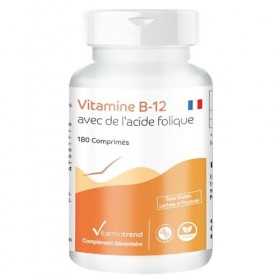 Vitamine B12 avec Acide Folique – 500μg Vitamine B12 & 100μg Acide folique - Végan - ! POUR 6 MOIS ! – Hautement dosé - Boite