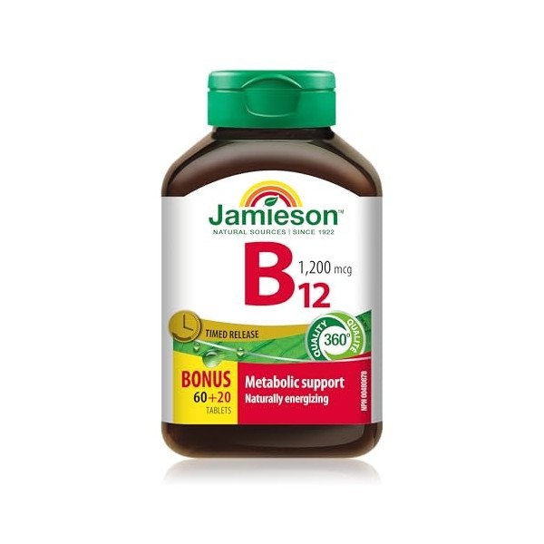 Jamieson Vit. B12 1200mcg Time Release 60s+20s Free 60+20 Tablets