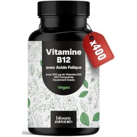 Vitamine B12 Forte - 400 Comprimés 500µg Vit B12 + 200µg Acide Folique - Vegan & Produit en Allemagne - B12 Vitamine
