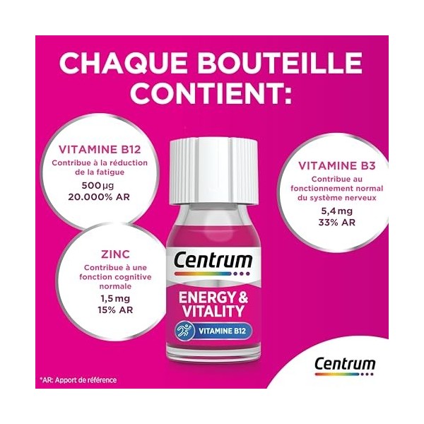 CENTRUM - Vitamine B12 Énergie & Vitalité - Zinc, Niacine Vitamine B3 - Complément Alimentaire Multivitamines à Boire - Éne V...