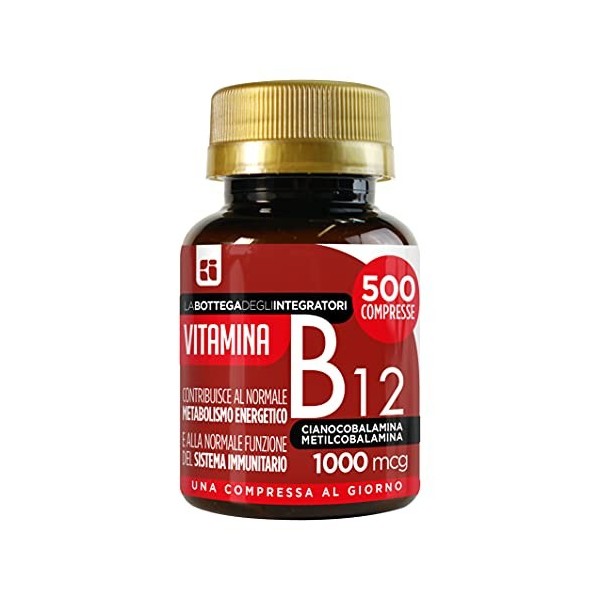Vitamine B12 1000 mcg 500 comprimés 1 par jour | sans gluten ni lactose | nest pas dorigine animale | cyanocobalamine et mé