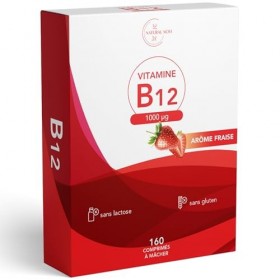 Vitamine B12 1000 mcg | 160 comprimés Masticables à Haute Absorption | Goût fraise | Soutien physique et mental | Favorise le