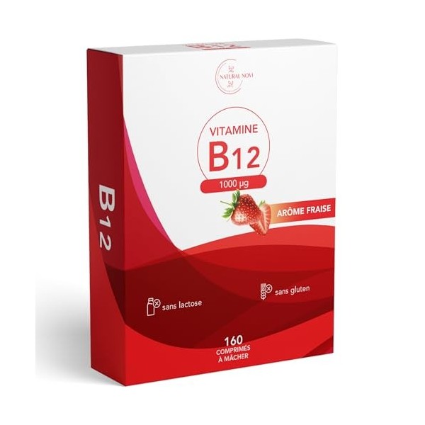 Vitamine B12 1000 mcg | 160 comprimés Masticables à Haute Absorption | Goût fraise | Soutien physique et mental | Favorise le