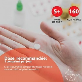 Vitamine B12 1000 mcg | 160 comprimés Masticables à Haute Absorption | Goût fraise | Soutien physique et mental | Favorise le
