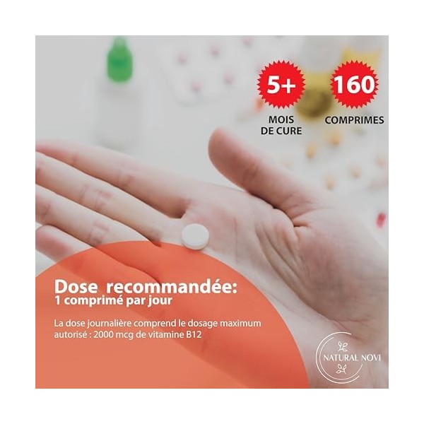 Vitamine B12 1000 mcg | 160 comprimés Masticables à Haute Absorption | Goût fraise | Soutien physique et mental | Favorise le