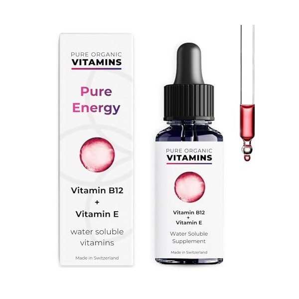 Pure Energy - Gouttes de vitamine B12 avec vitamine E - Approvisionnement pour 50 jours - 10 000% VNR par dose - Formule cont