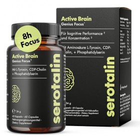 serotalin® GENIUS BRAIN Capsules | Avec + CDP Choline +L-Tyrosine +Vitamine B6 + Vitamine B12 | 60 gélules végétaliennes