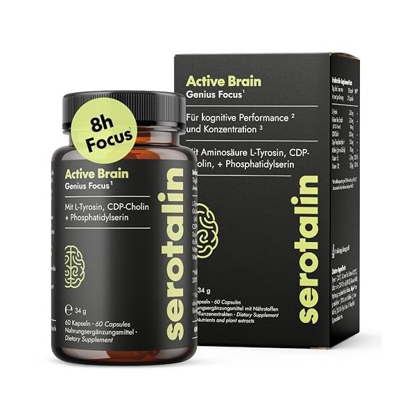 serotalin® GENIUS BRAIN Capsules | Avec + CDP Choline +L-Tyrosine +Vitamine B6 + Vitamine B12 | 60 gélules végétaliennes