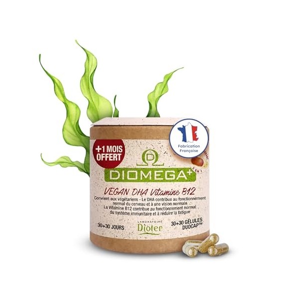 Dioméga Équilibre Cérébral, Oméga 3 végan, DHA d’Algues + Vitamine B12 – Complément Alimentaire végan - Mémoire, Concentratio