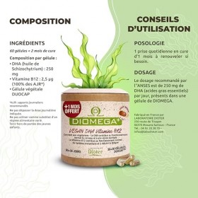 Dioméga Équilibre Cérébral, Oméga 3 végan, DHA d’Algues + Vitamine B12 – Complément Alimentaire végan - Mémoire, Concentratio