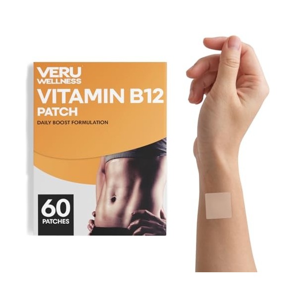 Veru Wellness B12 Energy Patch Natural Patch B12 Garcinia - Patch autocollant à libération prolongée 60 jours 