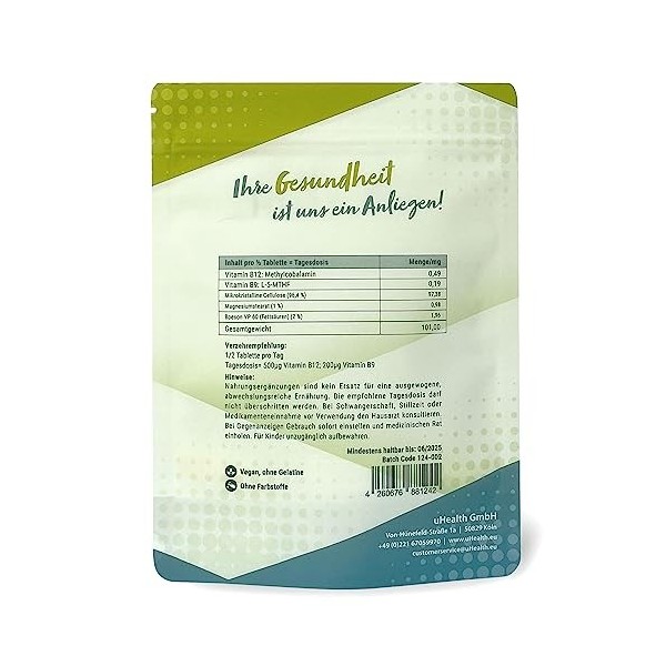 Vitamine B12 + vitamine B9 . méthylcobalamine 500 µg + méthylfolate 200 µg . comprimés 1/2 comprimé par jour 