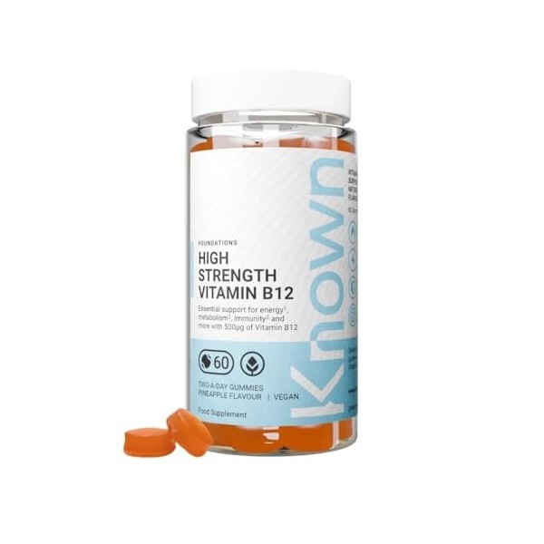 Known Vitamine B12 Gummies Haute Concentration 500mcg – Saveur Ananas – Complément Gommes Végan à Mâcher – Énergie, Métabolis