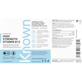Known Vitamine B12 Gummies Haute Concentration 500mcg – Saveur Ananas – Complément Gommes Végan à Mâcher – Énergie, Métabolis