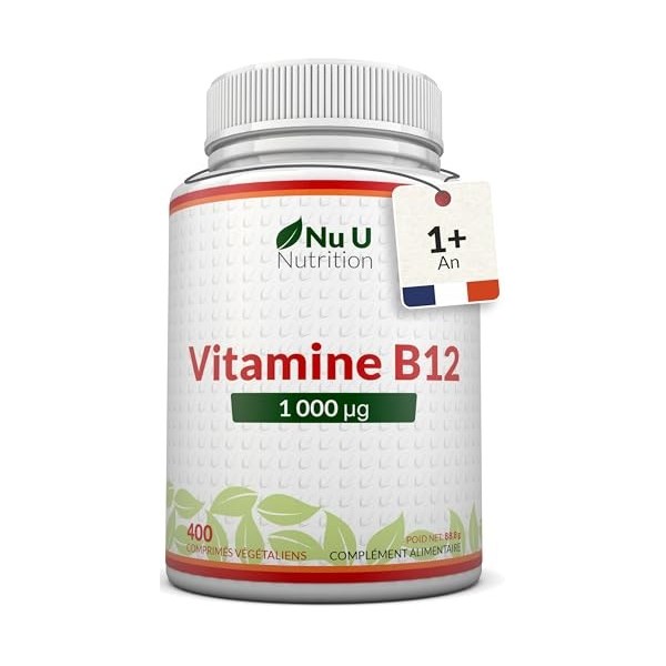 Vitamine B12 1000 µg - 400 Comprimés Végétaliens Haute Puissance - VIT B12 Méthylcobalamine - Cure de 13 Mois - Nu U Nutritio