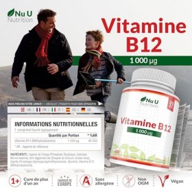 Vitamine B12 1000 µg - 400 Comprimés Végétaliens Haute Puissance - VIT B12 Méthylcobalamine - Cure de 13 Mois - Nu U Nutritio