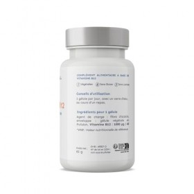 Vitamine B12 végétalien | Dosé à 1000 µg par gélule | Méthylcobalamine - Forme active | 120 Gélules végétales pour 4 mois | B