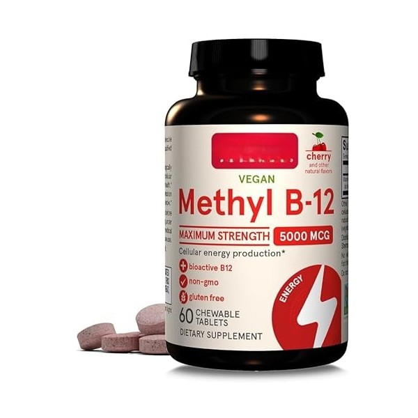 Méthyle B-12 végétalien 5 000 mcg, force maximale, cerise, à mâcher, 60 comprimés