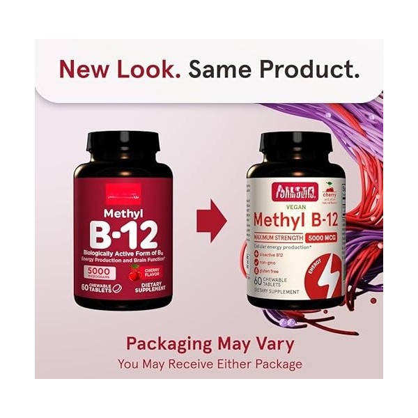Méthyle B-12 végétalien 5 000 mcg, force maximale, cerise, à mâcher, 60 comprimés