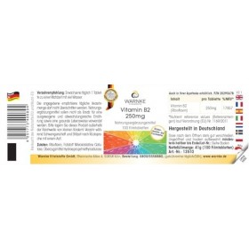 Vitamine B2 250mg - 100 comprimés - 250mg de vitamine B2 par comprimé - Riboflavine - HAUTEMENT DOSÉ - Qualité pharmaceutique