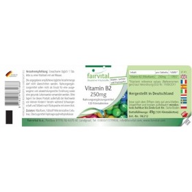 Fairvital | Vitamine B2 250mg - 120 comprimés - Riboflavine - qualité contrôlée et hautement dosée - 100% végétalien - Fabriq