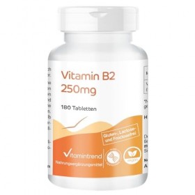Vitamintrend Vitamine B2 Riboflavine 250mg, 180 comprimés, 250mg par comprimé, hautement dosé, complément alimentaire végétal