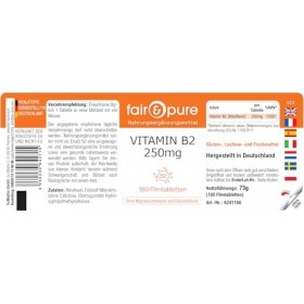 Fair & Pure Vitamine B2 250mg, 180 comprimés, 250mg de vitamine B2 riboflavine par comprimé, facile à avaler, complément al