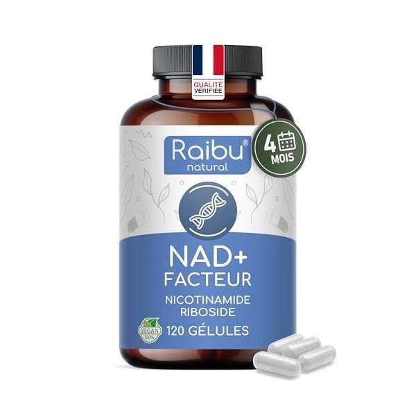 NAD+ 100% Pur - 300 mg Nicotinamide Riboside Chloride NR par Gélule, Cure de 4 Mois - NAD Booster - Anti-Aging et Fatigue -