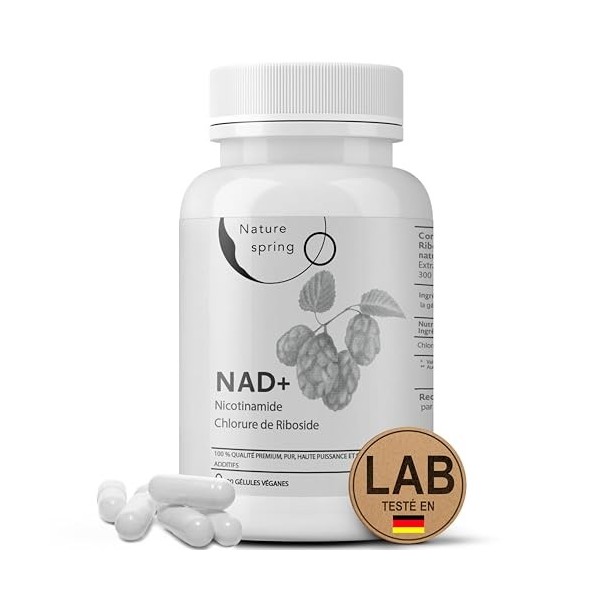 Nature Spring Nad Supplement Nicotinamide Riboside 90 Capsules - Testé en Laboratoire en Allemagne - 300 mg par Capsule - Nic