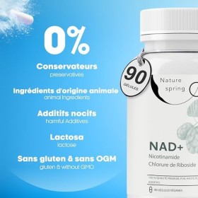Nature Spring Nad Supplement Nicotinamide Riboside 90 Capsules - Testé en Laboratoire en Allemagne - 300 mg par Capsule - Nic