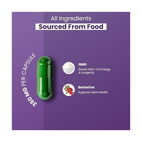 ZEROHARM NMN 250 mg avec berbérine – Absorption liposomale – À base dingrédients alimentaires naturels – 60 comprimés 1 paq