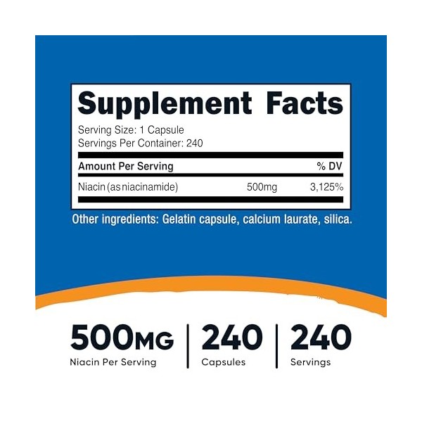 Nutricost Vitamine B3 Niacinamide 400mg, 120 Capsules - Sans Gluten, Non-OGM, Sans Soja, Sans Flush de Niacine, Boost dÉnerg