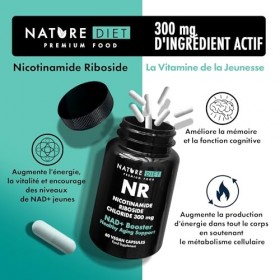 Nature Diet NR - 300 mg de Riboside de Nicotinamide - NAD+ Booster - 60 Capsules Végétaliennes - Soutien au Vieillissement Sa