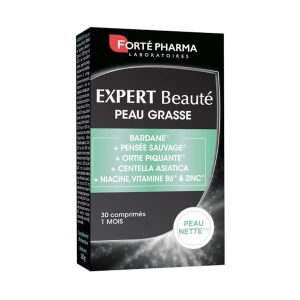 Forté Phama - Expert Beauté Peau Grasse - Complement alimentaire peau sensible, terne - Acide hyaluronique, Collagene marin, 