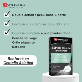 Forté Phama - Expert Beauté Peau Grasse - Complement alimentaire peau sensible, terne - Acide hyaluronique, Collagene marin, 