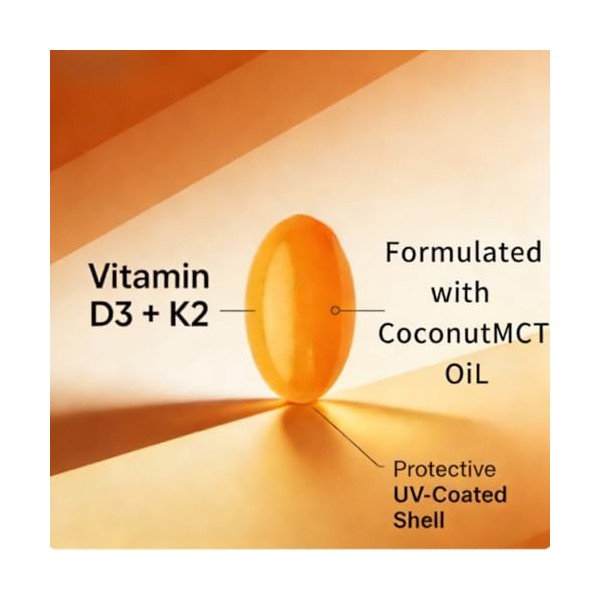 Vitamine D3+K2 : favorisent une absorption efficace du calcium, améliorent la densité osseuse et soutiennent la santé immunit