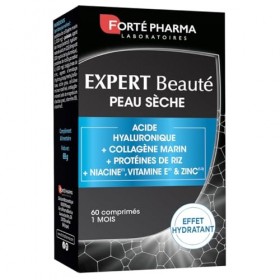 Forté Phama - Expert Beauté Peau Sèche - Complement alimentaire peau sensible, terne - Acide hyaluronique, Collagene marin, V