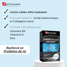 Forté Phama - Expert Beauté Peau Sèche - Complement alimentaire peau sensible, terne - Acide hyaluronique, Collagene marin, V