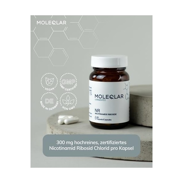 MoleQlar Nicotinamide Riboside Capsules – soutien énergétique cellulaire, complément alimentaire fournissant 300 mg de chloru...