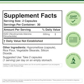 NAD Supplement 500mg of 95% Pure NAD+ Per Serving, 30 Day Supply NAD Booster Similar to Nicotinamide Riboside Third Party Vi...