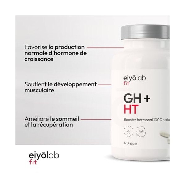 GH + HT | Booste Naturellement la Production d’Hormone de Croissance | Arginine, Gaba, Ornithine & Melisse | Construction Mus