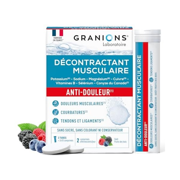 GRANIONS DECONTRACTANT MUSCULAIRE - Magnesium, Vitamine B6, Vitamine B12, Selenium, Conyze du Canada - Réduit les crampes et 