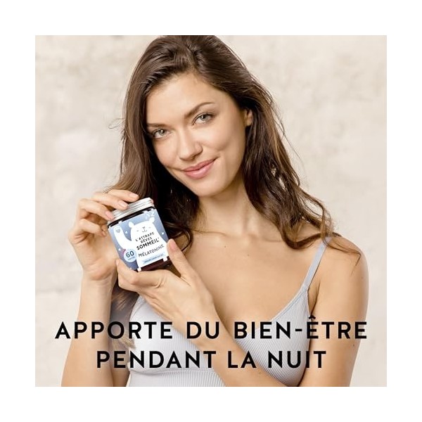 LAttrape Rêve Sommeil – Sommeil naturel – 1mg de Mélatonine avec Vitamine B6 – 60 Unités 2 mois – Sans sucre, Vegan – Bear