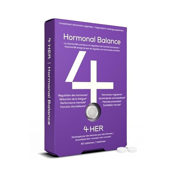 4 HER Hormonal Balance - Équilibre Hormonal Femme - 60 comprimés végétaliens - avec Damiana, Ginseng, Safran et Vitamine B6 -