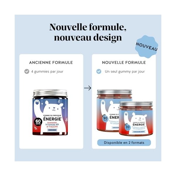 Forme Olympique Énergie – Énergie Naturelle avec Guarana 30mg, Vitamines B6, B12 & Biotine – 30 Gummies 1 Mois , Sans Sucres ...